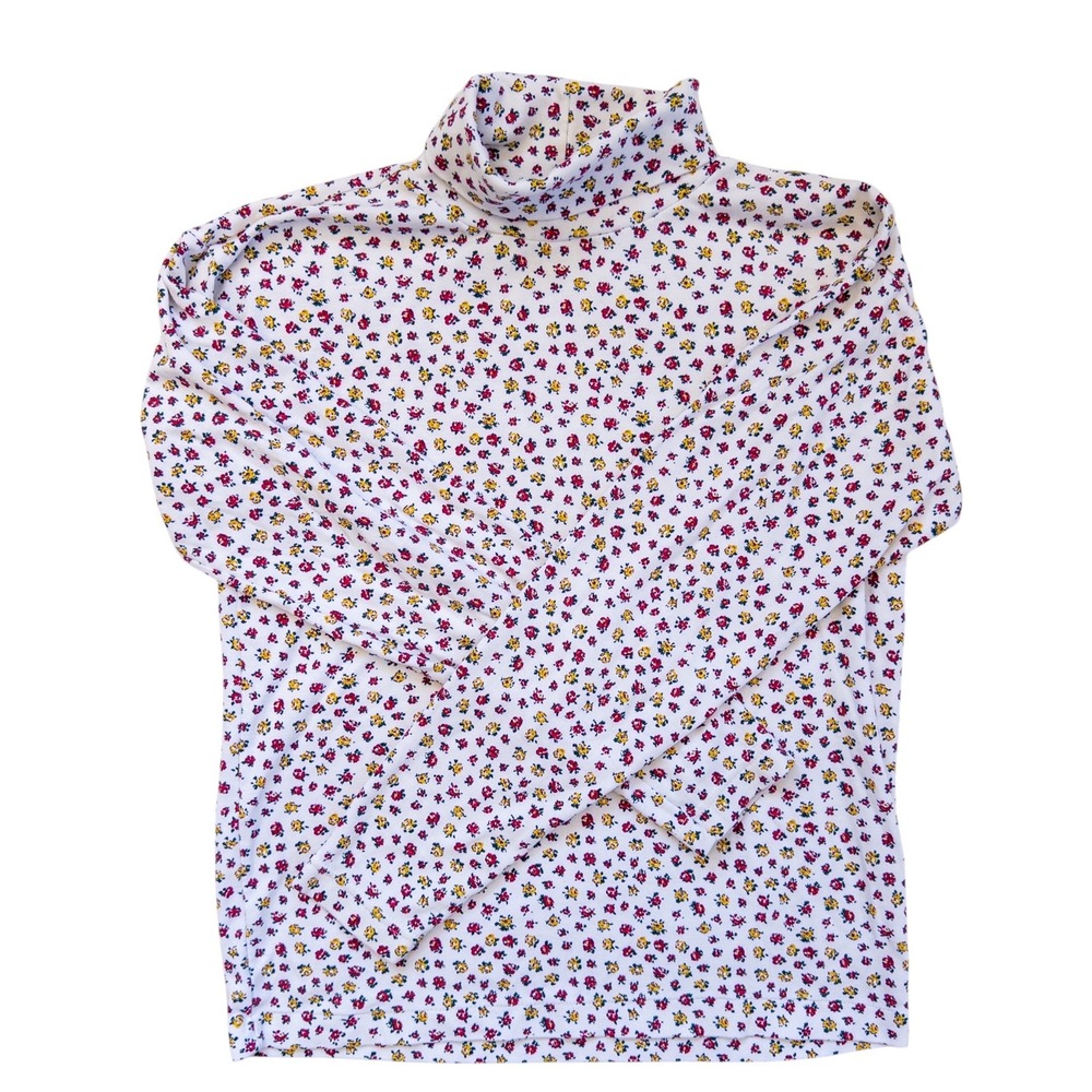 Vintage Floral Print Cotton Turtleneck size small